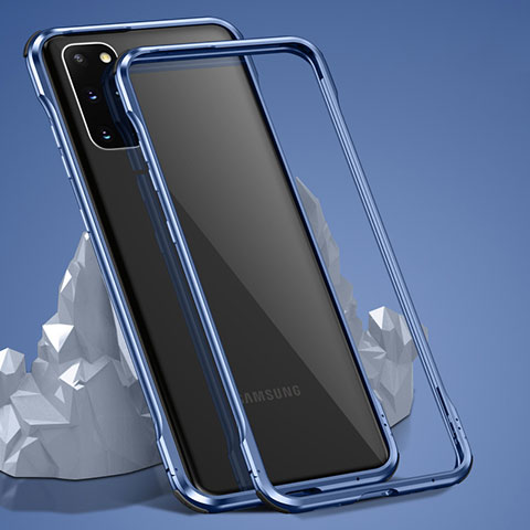 Handyhülle Hülle Luxus Aluminium Metall Rahmen Spiegel 360 Grad Ganzkörper Tasche LK3 für Samsung Galaxy S20 Plus 5G Blau