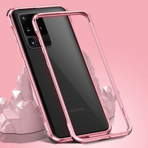 Handyhülle Hülle Luxus Aluminium Metall Rahmen Spiegel 360 Grad Ganzkörper Tasche LK3 für Samsung Galaxy S20 Ultra 5G Rosegold