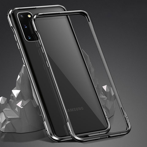 Handyhülle Hülle Luxus Aluminium Metall Rahmen Spiegel 360 Grad Ganzkörper Tasche LK4 für Samsung Galaxy S20 Schwarz