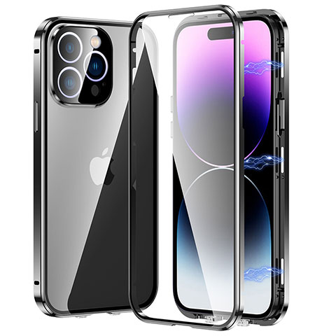 Handyhülle Hülle Luxus Aluminium Metall Rahmen Spiegel 360 Grad Ganzkörper Tasche LO1 für Apple iPhone 16 Pro Schwarz