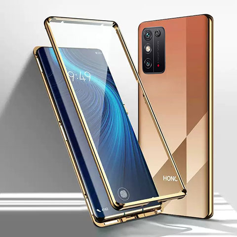 Handyhülle Hülle Luxus Aluminium Metall Rahmen Spiegel 360 Grad Ganzkörper Tasche M01 für Huawei Honor X10 Max 5G Gold