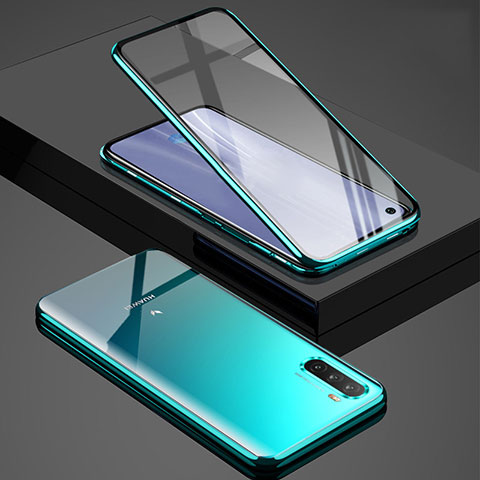 Handyhülle Hülle Luxus Aluminium Metall Rahmen Spiegel 360 Grad Ganzkörper Tasche M01 für Huawei Mate 40 Lite 5G Cyan