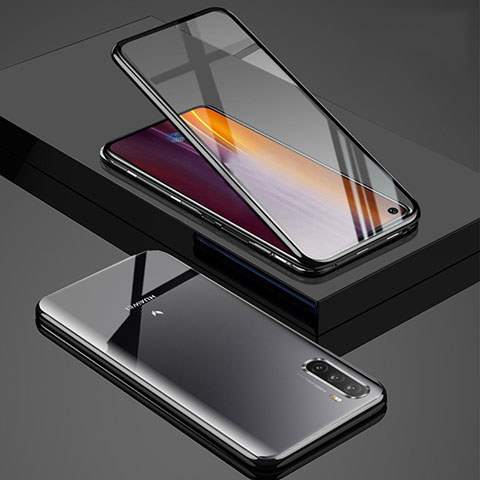 Handyhülle Hülle Luxus Aluminium Metall Rahmen Spiegel 360 Grad Ganzkörper Tasche M01 für Huawei Mate 40 Lite 5G Schwarz