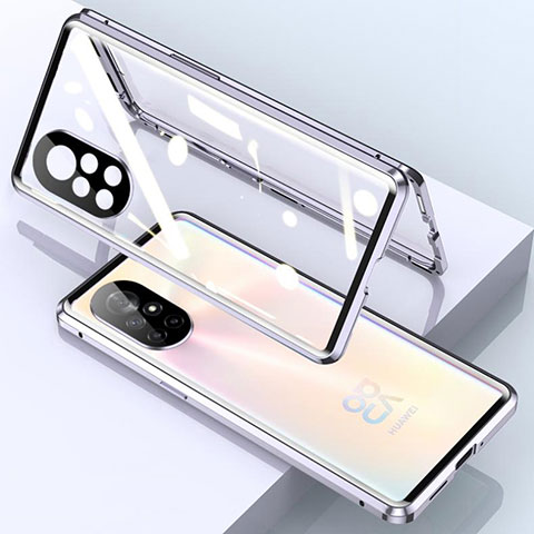 Handyhülle Hülle Luxus Aluminium Metall Rahmen Spiegel 360 Grad Ganzkörper Tasche M01 für Huawei Nova 8 Pro 5G Silber