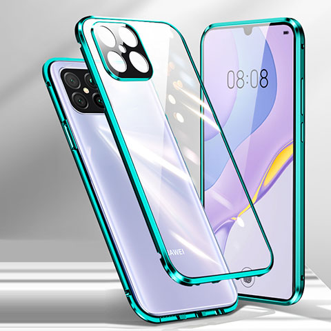 Handyhülle Hülle Luxus Aluminium Metall Rahmen Spiegel 360 Grad Ganzkörper Tasche M01 für Huawei Nova 8 SE 5G Cyan