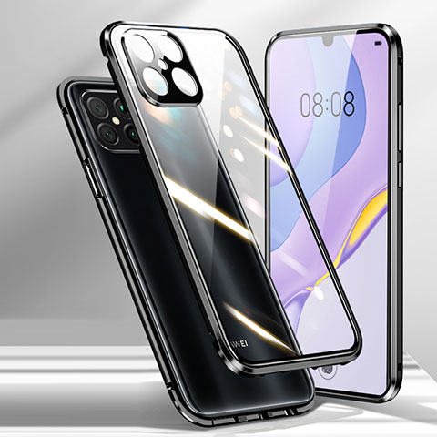 Handyhülle Hülle Luxus Aluminium Metall Rahmen Spiegel 360 Grad Ganzkörper Tasche M01 für Huawei Nova 8 SE 5G Schwarz