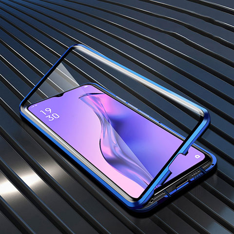 Handyhülle Hülle Luxus Aluminium Metall Rahmen Spiegel 360 Grad Ganzkörper Tasche M01 für Oppo A31 Blau