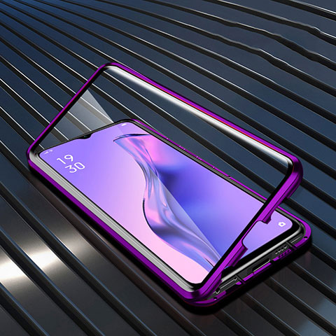 Handyhülle Hülle Luxus Aluminium Metall Rahmen Spiegel 360 Grad Ganzkörper Tasche M01 für Oppo A31 Violett