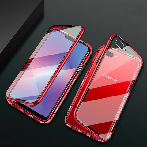 Handyhülle Hülle Luxus Aluminium Metall Rahmen Spiegel 360 Grad Ganzkörper Tasche M01 für Oppo A5 Rot