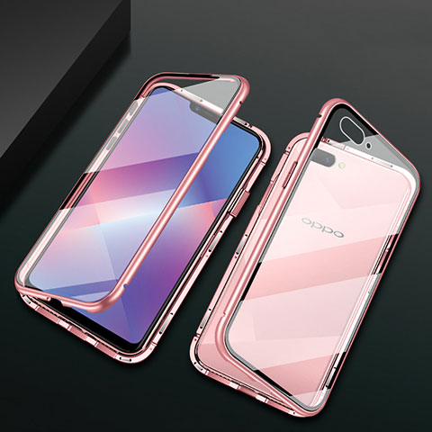 Handyhülle Hülle Luxus Aluminium Metall Rahmen Spiegel 360 Grad Ganzkörper Tasche M01 für Oppo AX5 Rosegold