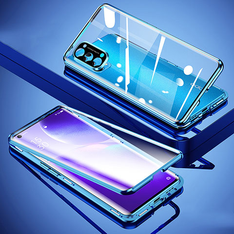 Handyhülle Hülle Luxus Aluminium Metall Rahmen Spiegel 360 Grad Ganzkörper Tasche M01 für Oppo Reno5 Pro 5G Blau