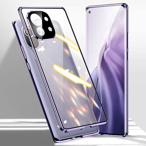 Handyhülle Hülle Luxus Aluminium Metall Rahmen Spiegel 360 Grad Ganzkörper Tasche M01 für Xiaomi Mi 11 5G Violett