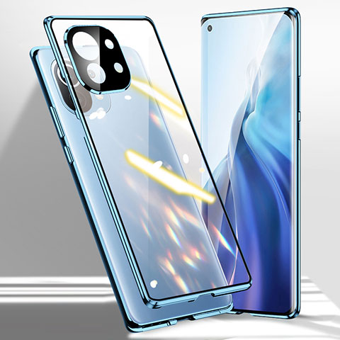Handyhülle Hülle Luxus Aluminium Metall Rahmen Spiegel 360 Grad Ganzkörper Tasche M01 für Xiaomi Mi 11 Lite 5G NE Blau