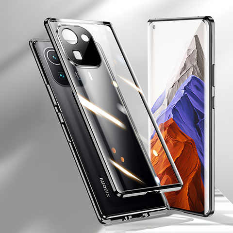 Handyhülle Hülle Luxus Aluminium Metall Rahmen Spiegel 360 Grad Ganzkörper Tasche M01 für Xiaomi Mi 11 Pro 5G Schwarz