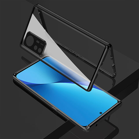 Handyhülle Hülle Luxus Aluminium Metall Rahmen Spiegel 360 Grad Ganzkörper Tasche M01 für Xiaomi Mi 12S Pro 5G Schwarz