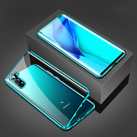 Handyhülle Hülle Luxus Aluminium Metall Rahmen Spiegel 360 Grad Ganzkörper Tasche M02 für Huawei Mate 40 Lite 5G Cyan