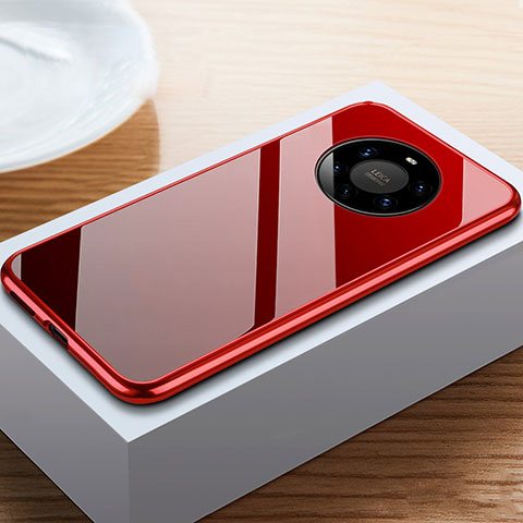 Handyhülle Hülle Luxus Aluminium Metall Rahmen Spiegel 360 Grad Ganzkörper Tasche M02 für Huawei Mate 40 Pro+ Plus Rot und Schwarz