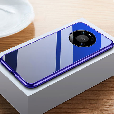 Handyhülle Hülle Luxus Aluminium Metall Rahmen Spiegel 360 Grad Ganzkörper Tasche M02 für Huawei Mate 40E Pro 5G Blau