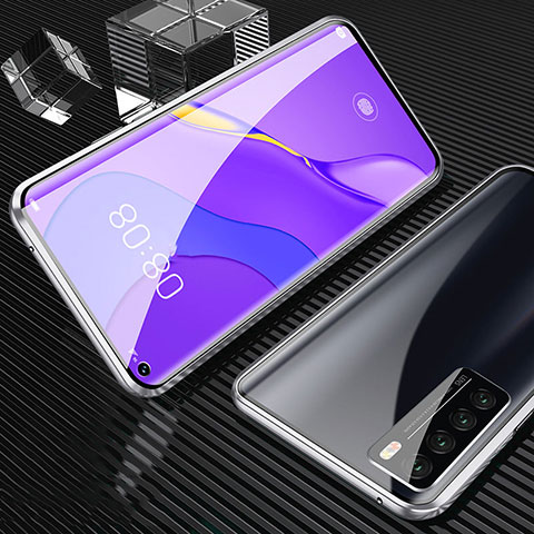 Handyhülle Hülle Luxus Aluminium Metall Rahmen Spiegel 360 Grad Ganzkörper Tasche M02 für Huawei Nova 7 5G Silber