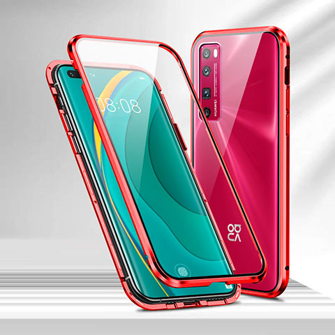 Handyhülle Hülle Luxus Aluminium Metall Rahmen Spiegel 360 Grad Ganzkörper Tasche M02 für Huawei Nova 7 Pro 5G Rot