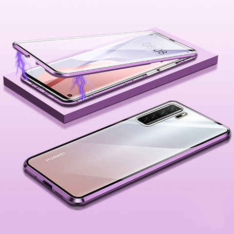 Handyhülle Hülle Luxus Aluminium Metall Rahmen Spiegel 360 Grad Ganzkörper Tasche M02 für Huawei Nova 7 SE 5G Violett