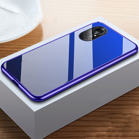 Handyhülle Hülle Luxus Aluminium Metall Rahmen Spiegel 360 Grad Ganzkörper Tasche M02 für Huawei Nova 8 5G Blau