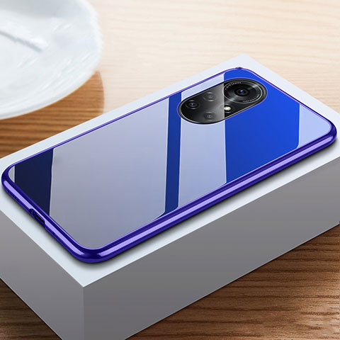 Handyhülle Hülle Luxus Aluminium Metall Rahmen Spiegel 360 Grad Ganzkörper Tasche M02 für Huawei Nova 8 Pro 5G Blau