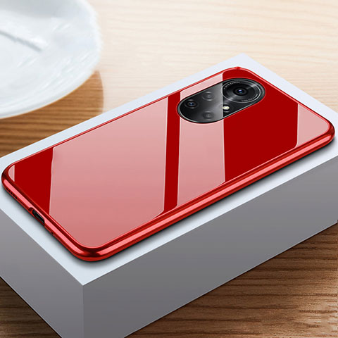 Handyhülle Hülle Luxus Aluminium Metall Rahmen Spiegel 360 Grad Ganzkörper Tasche M02 für Huawei Nova 8 Pro 5G Rot