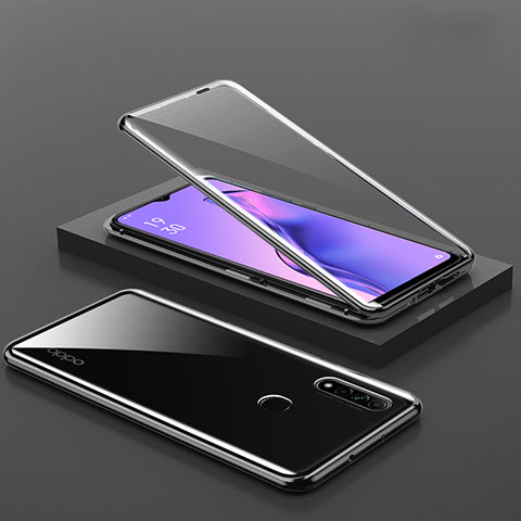 Handyhülle Hülle Luxus Aluminium Metall Rahmen Spiegel 360 Grad Ganzkörper Tasche M02 für Oppo A8 Schwarz