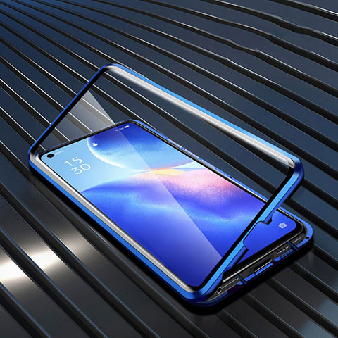 Handyhülle Hülle Luxus Aluminium Metall Rahmen Spiegel 360 Grad Ganzkörper Tasche M02 für Oppo Find X3 Lite 5G Blau