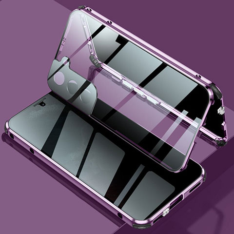 Handyhülle Hülle Luxus Aluminium Metall Rahmen Spiegel 360 Grad Ganzkörper Tasche M02 für Samsung Galaxy S22 5G Violett