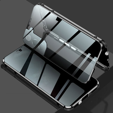 Handyhülle Hülle Luxus Aluminium Metall Rahmen Spiegel 360 Grad Ganzkörper Tasche M02 für Samsung Galaxy S22 Plus 5G Schwarz