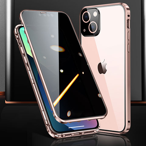 Handyhülle Hülle Luxus Aluminium Metall Rahmen Spiegel 360 Grad Ganzkörper Tasche M03 für Apple iPhone 13 Mini Rosegold