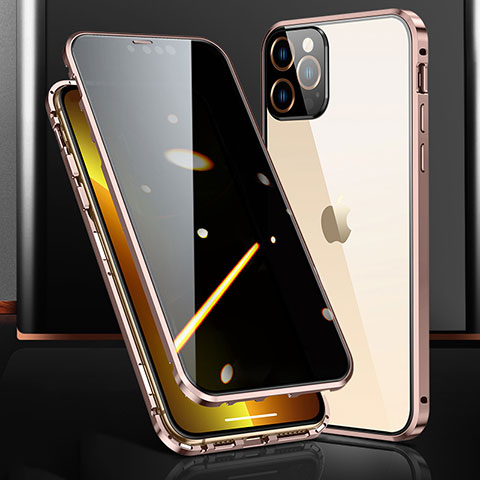 Handyhülle Hülle Luxus Aluminium Metall Rahmen Spiegel 360 Grad Ganzkörper Tasche M03 für Apple iPhone 13 Pro Max Rosegold