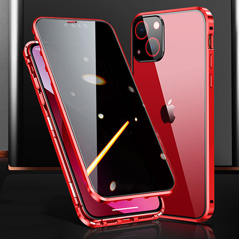 Handyhülle Hülle Luxus Aluminium Metall Rahmen Spiegel 360 Grad Ganzkörper Tasche M03 für Apple iPhone 14 Plus Rot