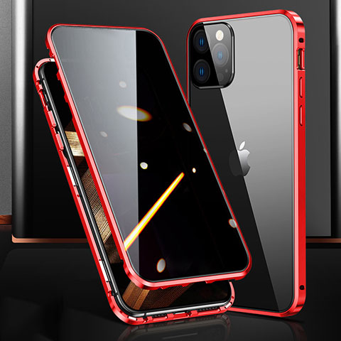 Handyhülle Hülle Luxus Aluminium Metall Rahmen Spiegel 360 Grad Ganzkörper Tasche M03 für Apple iPhone 14 Pro Rot