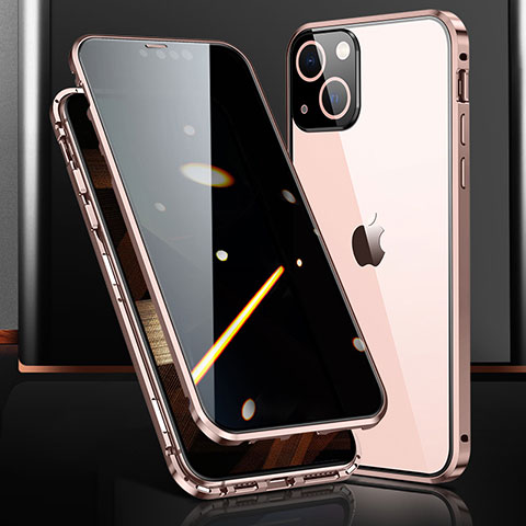 Handyhülle Hülle Luxus Aluminium Metall Rahmen Spiegel 360 Grad Ganzkörper Tasche M03 für Apple iPhone 15 Plus Rosegold