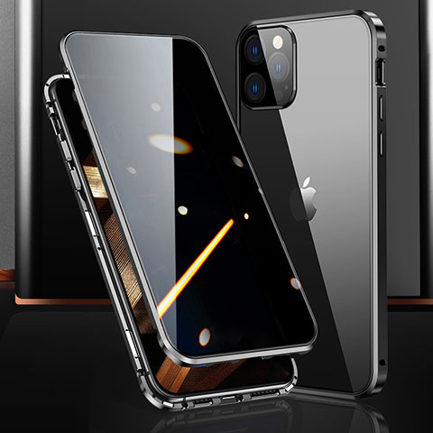 Handyhülle Hülle Luxus Aluminium Metall Rahmen Spiegel 360 Grad Ganzkörper Tasche M03 für Apple iPhone 15 Pro Max Schwarz