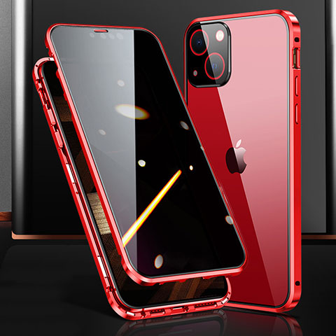 Handyhülle Hülle Luxus Aluminium Metall Rahmen Spiegel 360 Grad Ganzkörper Tasche M03 für Apple iPhone 15 Rot