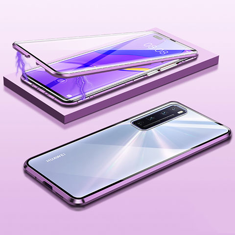 Handyhülle Hülle Luxus Aluminium Metall Rahmen Spiegel 360 Grad Ganzkörper Tasche M03 für Huawei Nova 7 Pro 5G Violett