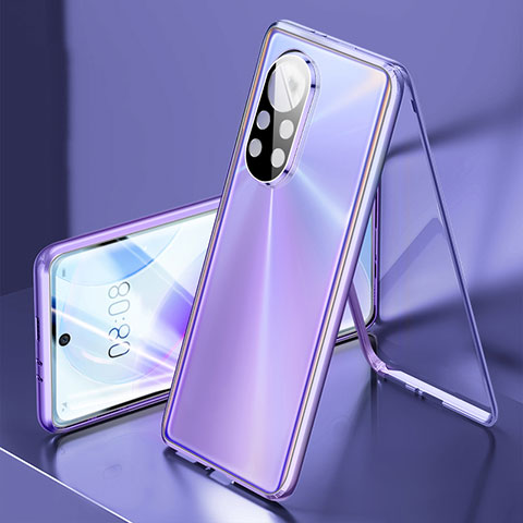 Handyhülle Hülle Luxus Aluminium Metall Rahmen Spiegel 360 Grad Ganzkörper Tasche M03 für Huawei Nova 8 5G Violett