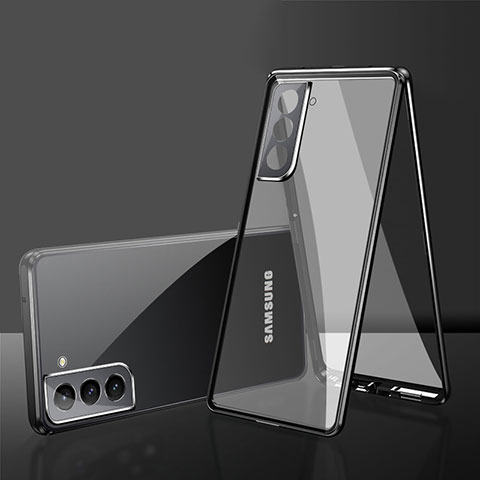 Handyhülle Hülle Luxus Aluminium Metall Rahmen Spiegel 360 Grad Ganzkörper Tasche M03 für Samsung Galaxy S21 Plus 5G Schwarz