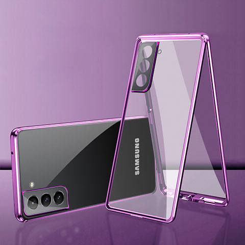 Handyhülle Hülle Luxus Aluminium Metall Rahmen Spiegel 360 Grad Ganzkörper Tasche M03 für Samsung Galaxy S21 Plus 5G Violett