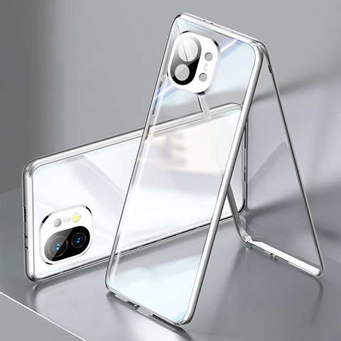 Handyhülle Hülle Luxus Aluminium Metall Rahmen Spiegel 360 Grad Ganzkörper Tasche M03 für Xiaomi Mi 11 Lite 4G Silber