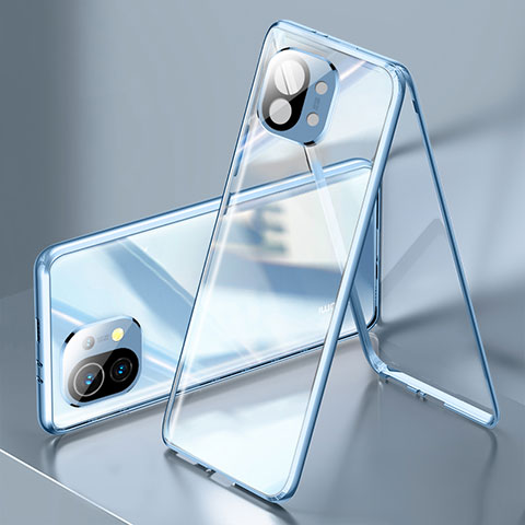 Handyhülle Hülle Luxus Aluminium Metall Rahmen Spiegel 360 Grad Ganzkörper Tasche M03 für Xiaomi Mi 11 Lite 5G Blau