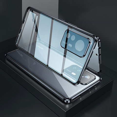 Handyhülle Hülle Luxus Aluminium Metall Rahmen Spiegel 360 Grad Ganzkörper Tasche M03 für Xiaomi Mi 12 5G Schwarz