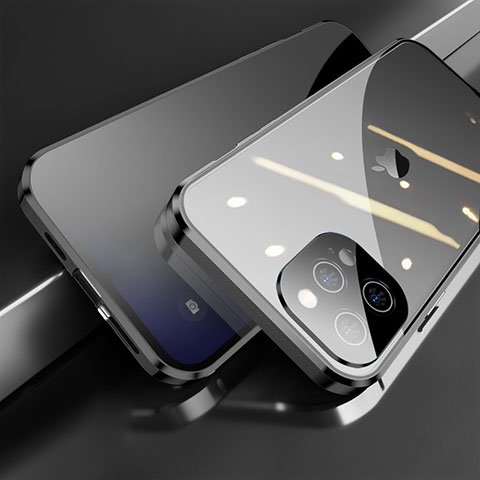 Handyhülle Hülle Luxus Aluminium Metall Rahmen Spiegel 360 Grad Ganzkörper Tasche M04 für Apple iPhone 14 Pro Max Schwarz
