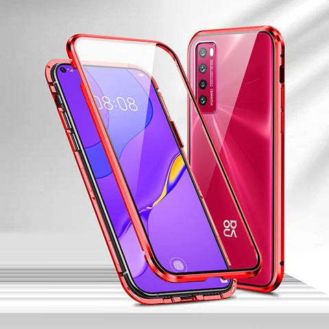 Handyhülle Hülle Luxus Aluminium Metall Rahmen Spiegel 360 Grad Ganzkörper Tasche M04 für Huawei Nova 7 5G Rot