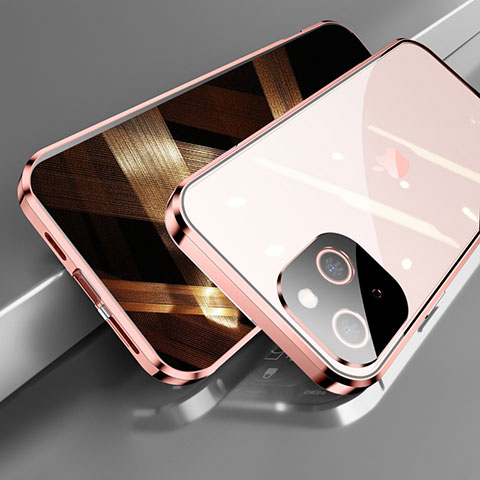 Handyhülle Hülle Luxus Aluminium Metall Rahmen Spiegel 360 Grad Ganzkörper Tasche M05 für Apple iPhone 15 Plus Rosegold