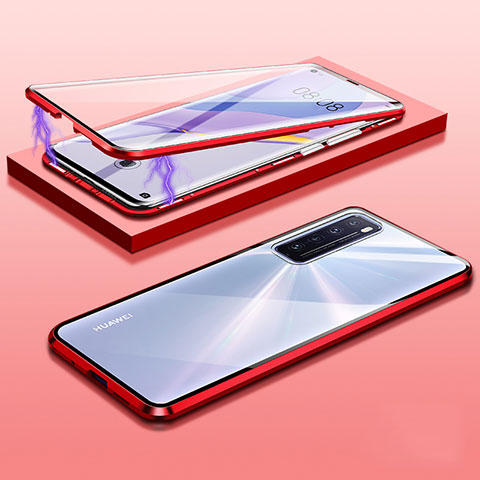 Handyhülle Hülle Luxus Aluminium Metall Rahmen Spiegel 360 Grad Ganzkörper Tasche M05 für Huawei Nova 7 5G Rot